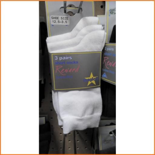 Short White School Socks, pack of three pairs